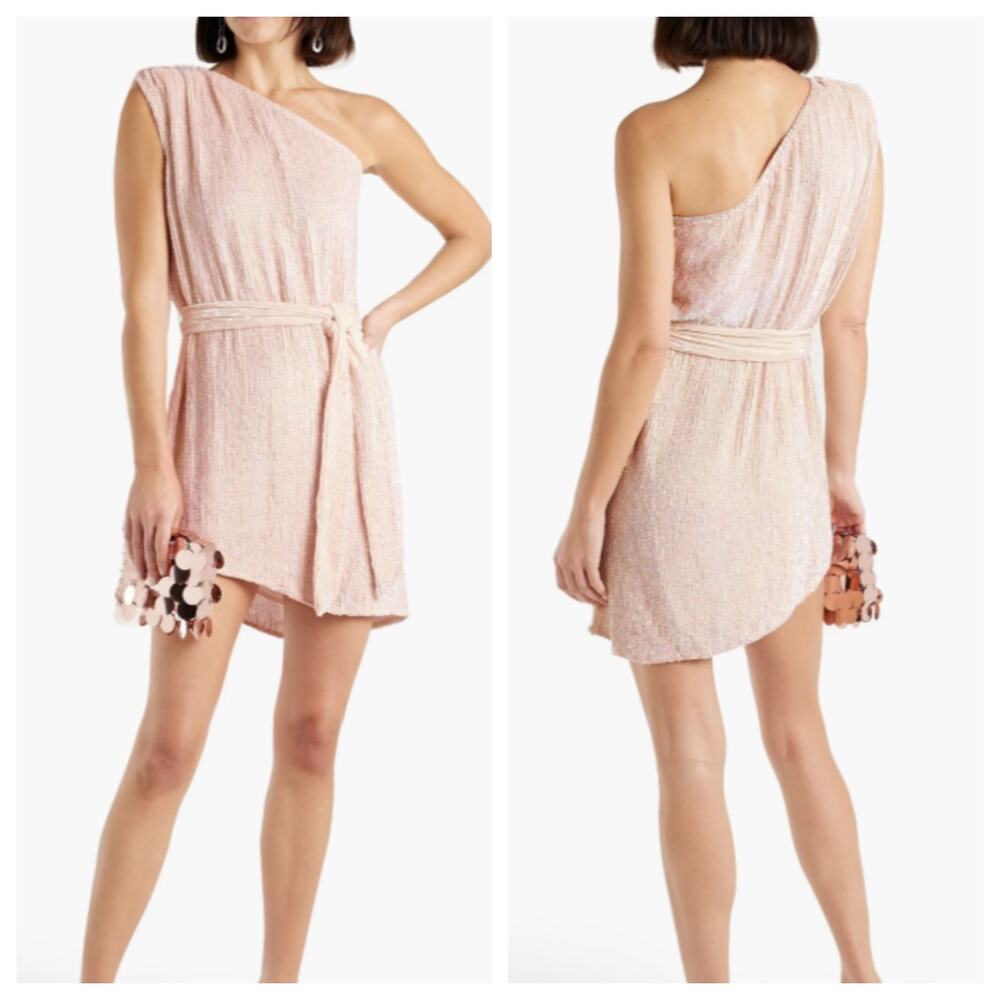 Retrofete Ella One-Shoulder Sequin Ruched Mini Dress M